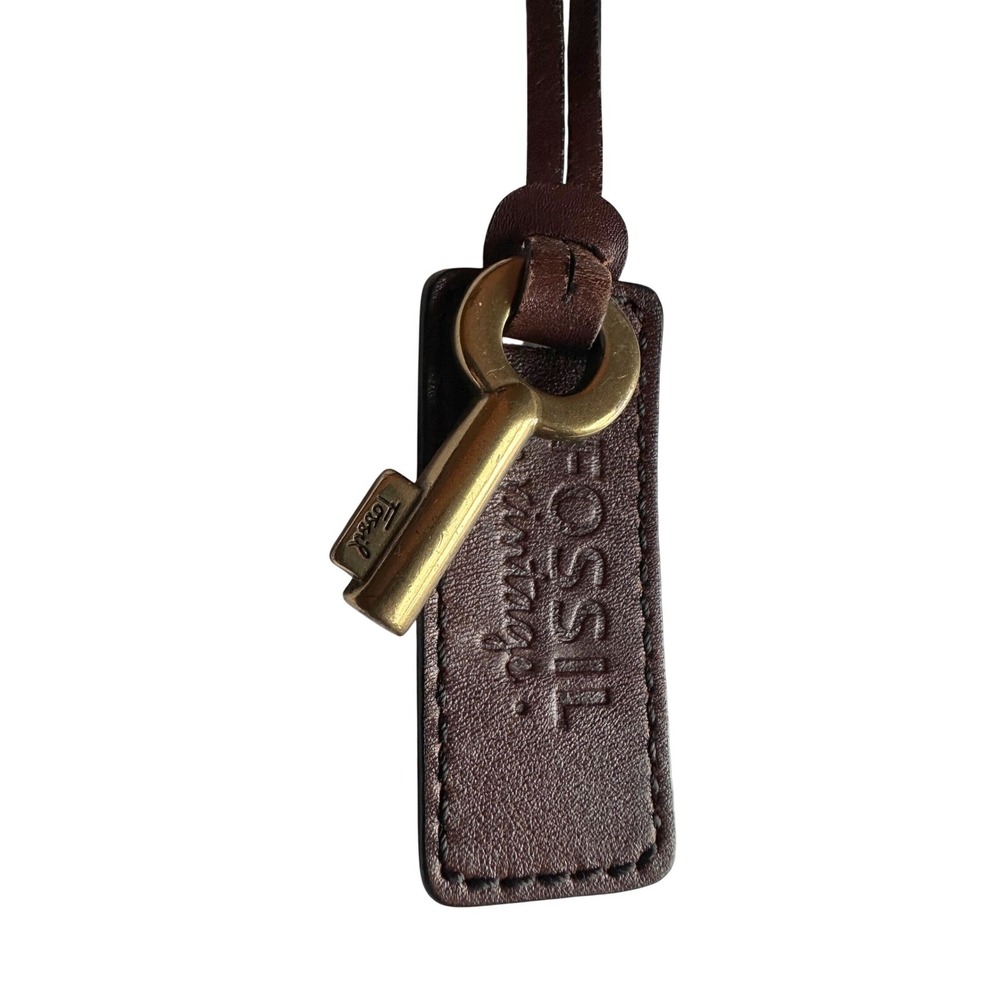 Fossil 3" Brass & Leather Bag Charm Brown